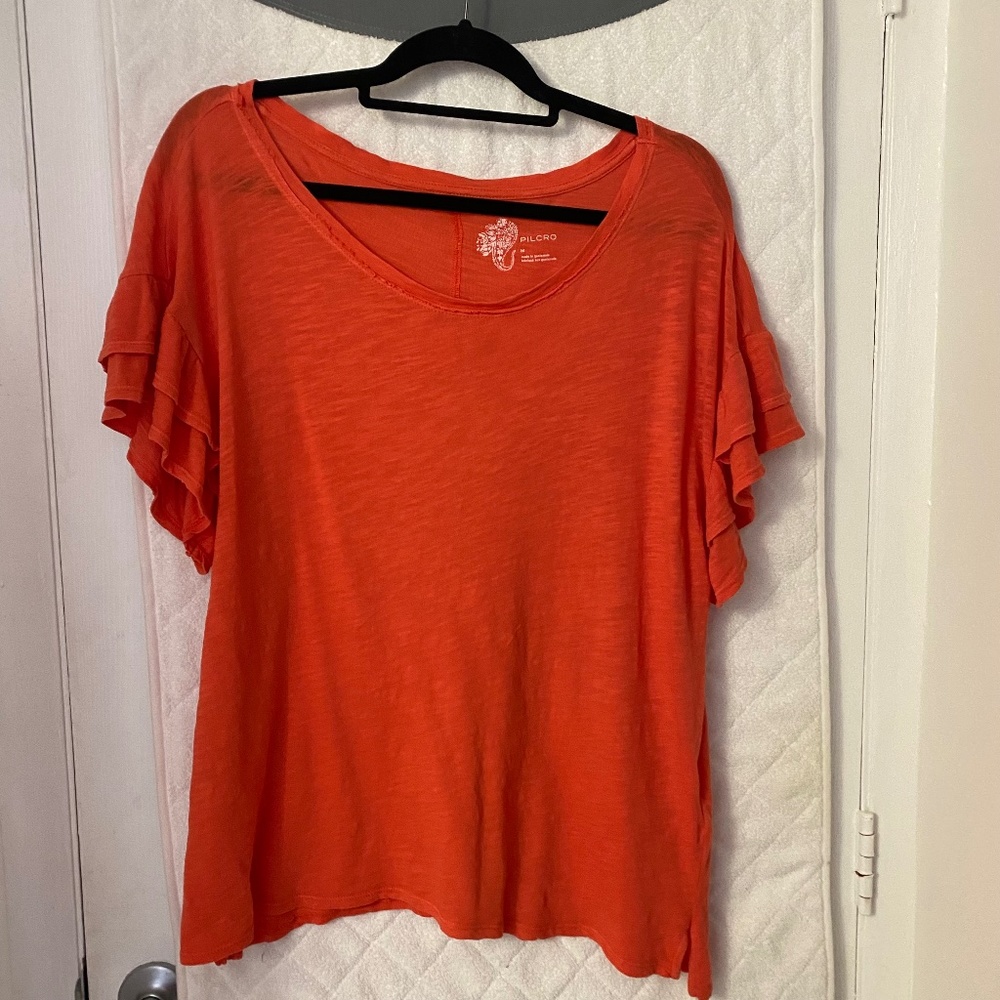 Pilcro Anthropology Distressed Orange T-Shirt - Size Medium (Generous Fit)